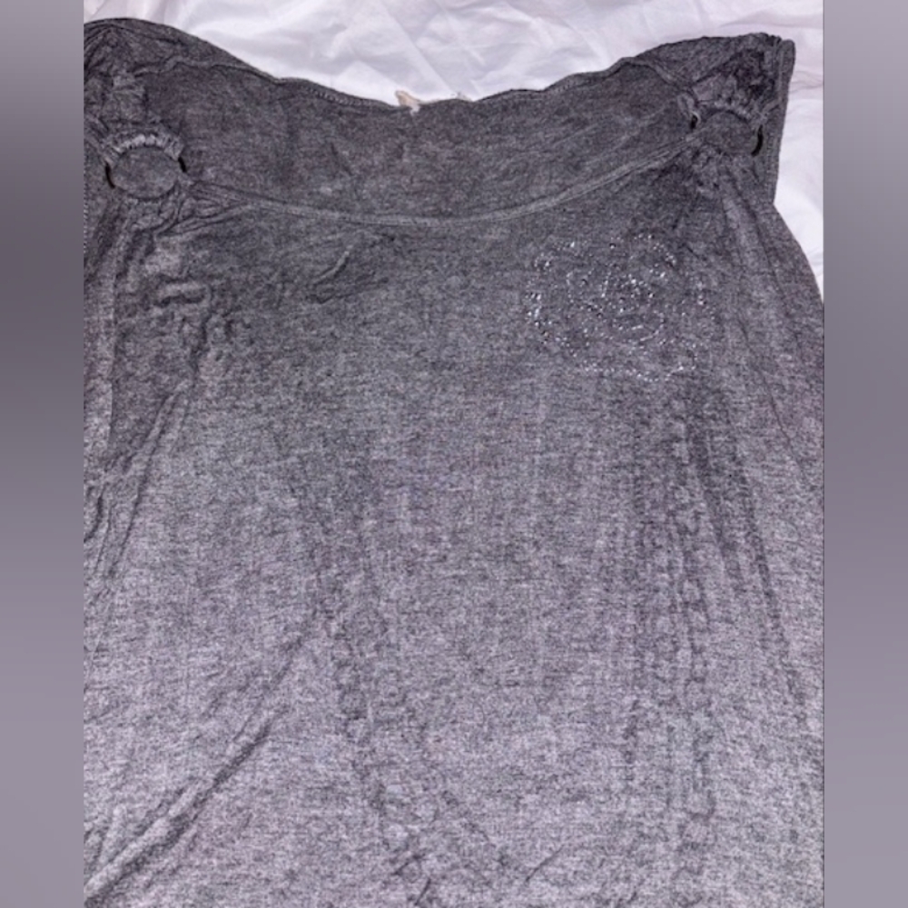 Gray Y2K Cold-Shoulder Top with Ring Detail